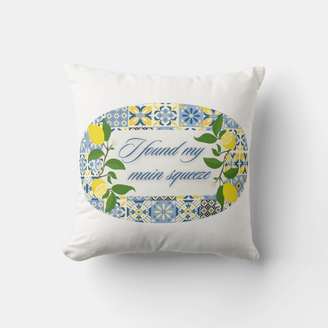 I Found My Main Squeeze | Lemon Coastal Wedding  Cushion (Front)