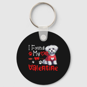 I Found My Valentine Maltese With Flower Cute Hear Key Ring