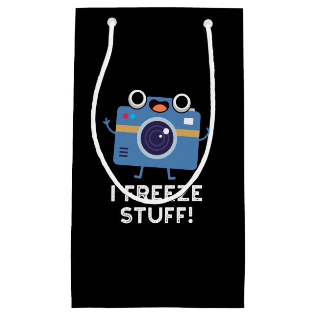 I Freeze Stuff Funny Camera Pun Dark BG Small Gift Bag (Front)