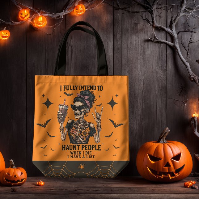 I Fully Intend to Haunt People Funny Skeleton Girl Tote Bag (Creator Uploaded)