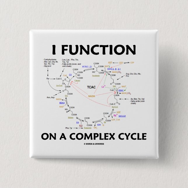 I Function On A Complex Cycle (Krebs Cycle Humour) 15 Cm Square Badge (Front)