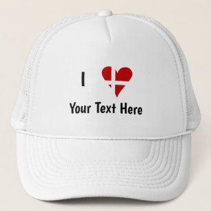 I (Funky Heart Shaped Danish Flag) Your Text Trucker Hat