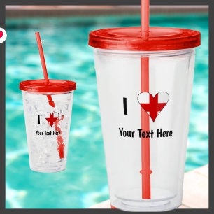I (Funky Heart Shaped English Flag) Your Text Acrylic Tumbler
