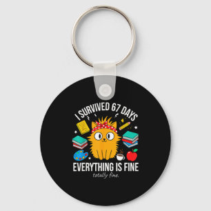 I Funny Survived 67 Days School Cat Key Ring