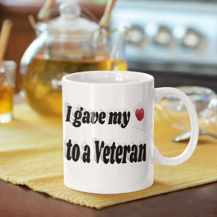 I Gave My Heart to a Veteran black text Large Coffee Mug