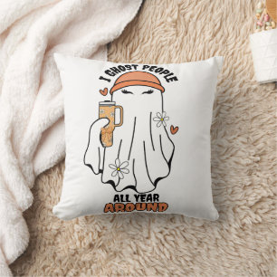 I ghost People all year around Funny Ghost Orange Cushion