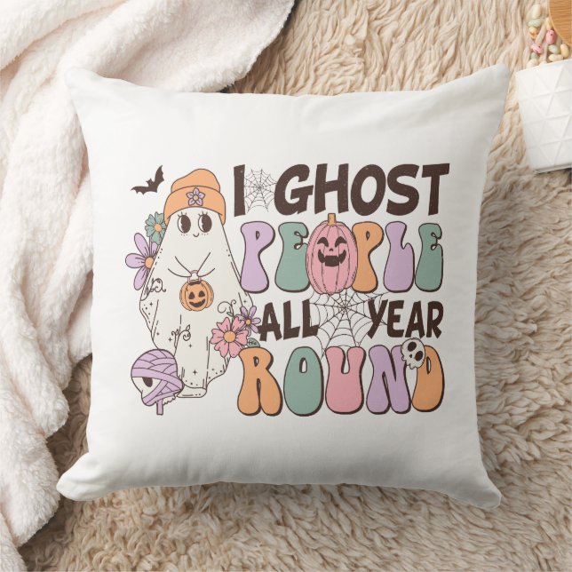 I Ghost People All Year Round Retro Groovy Ghost Cushion (Blanket)