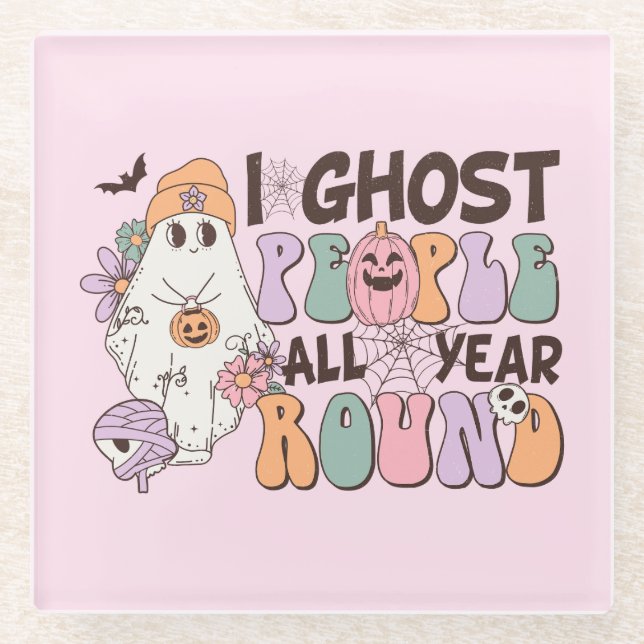 I Ghost People Halloween Glass Coaster (Front)