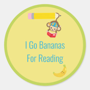 I Go Bananas for Reading Hanging Monkey  Classic Round Sticker