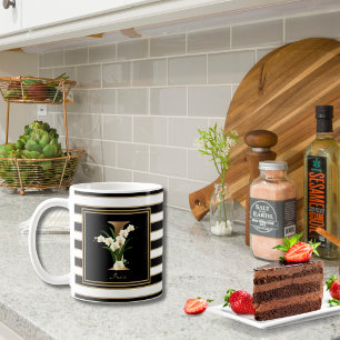 I Gold Floral Monogram   Black White Gold Stripes Coffee Mug