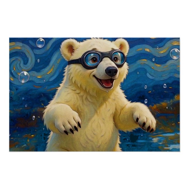 I Got Bubbles - Polar Bear Cub In Water Poster (Front)