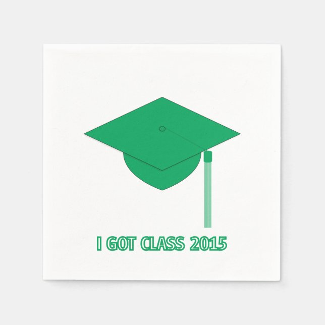I Got Class 2015 white with green mortarboard Napkin (Front)