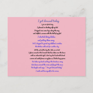 I got dressed today poem postcard
