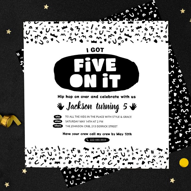 I Got Five On It, 90s Hip Hop Birthday Old School Invitation (Creator Uploaded)