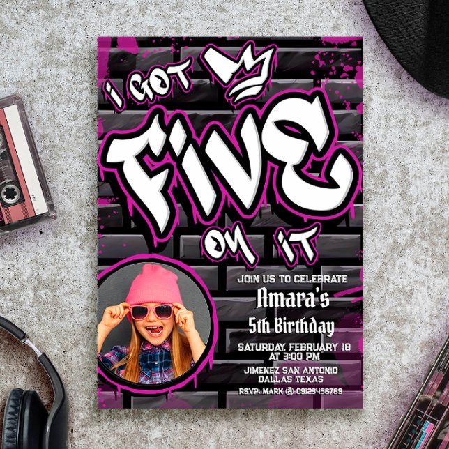 I Got Five on It - Pink Girl Invitation (I Got Five on It - Pink Girl Invitation)