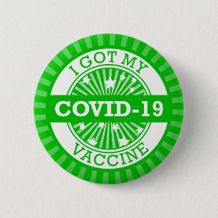 I Got My Covid 19 Vaccine Green Star Burst 6 Cm Round Badge