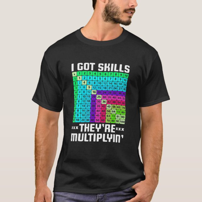 I Got Skills They're Multiplying  Math Teacher Stu T-Shirt (Front)