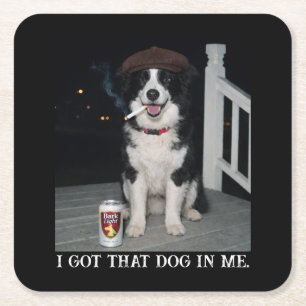 I Got That Dog In Me, Funny Border Collie Meme Square Paper Coaster