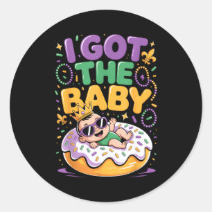I Got The Baby Mardi Gras King Cake Pregnancy Anno Classic Round Sticker