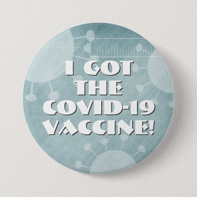 I Got the Covid-19 Vaccine Teal Striped Grunge 7.5 Cm Round Badge (Front)
