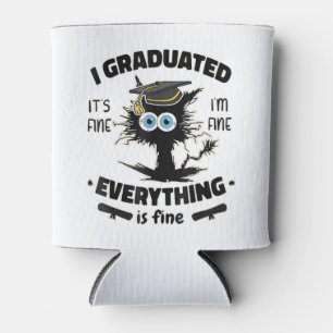 I Graduate Class Funny Black Cat Graduation Can Cooler