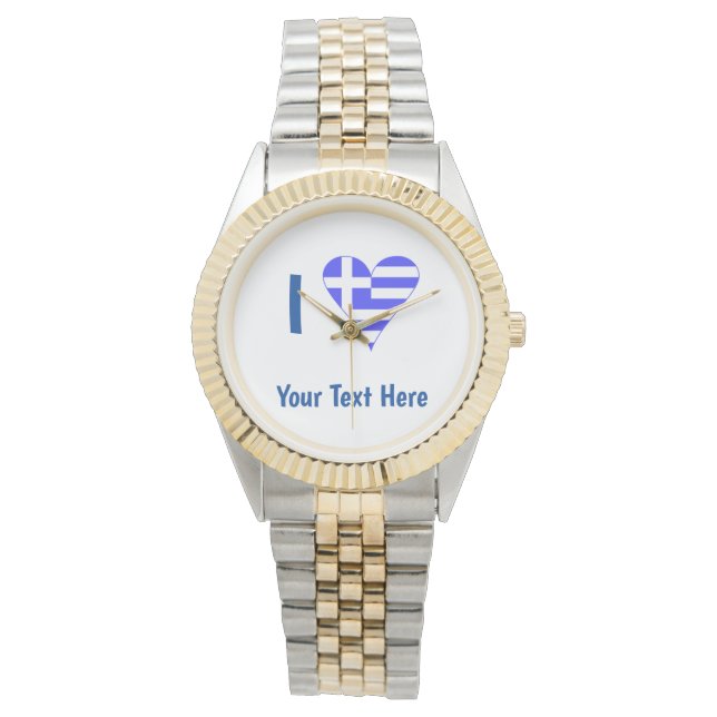 I (Greek Flag Funky Heart) Blue Personalisation  Watch (Front)