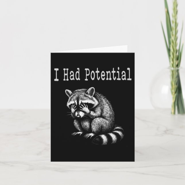 I Had Potential Funny Racoon Saying For Mum Dad Card (Front)