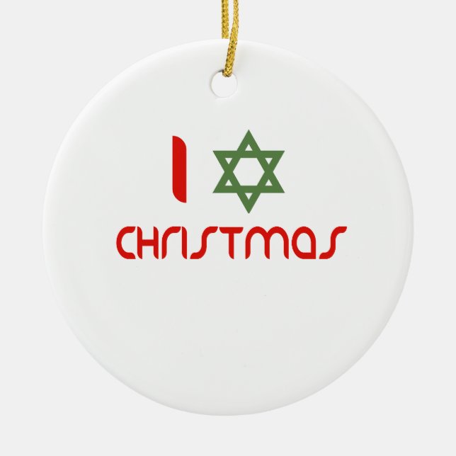 I Hanukkah Christmas green Ceramic Tree Decoration (Front)