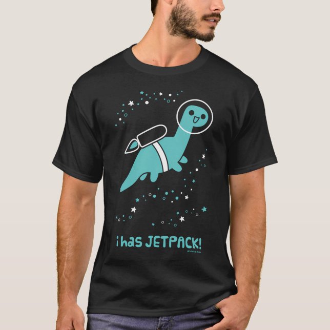 I Has Jetpack Flying Dinosaur Teal T-Shirt (Front)