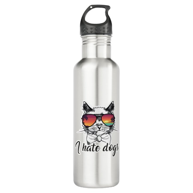 I Hate Dogs Funny Gifts for Cat Friend   710 Ml Water Bottle (Front)
