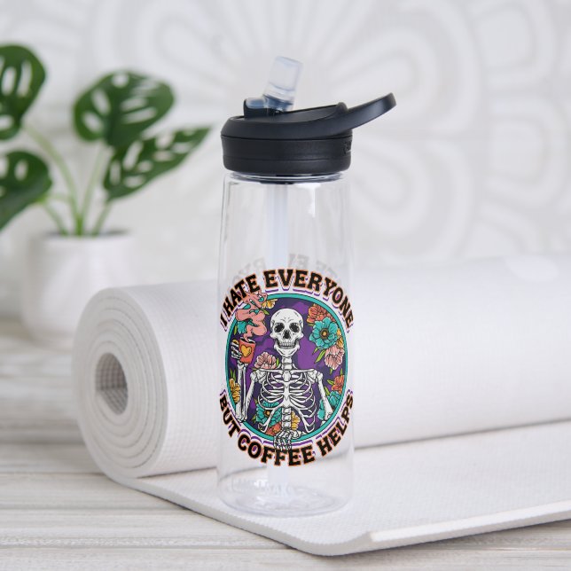 I Hate Everyone Coffee Helps Coffee Lover Gifts  Water Bottle (Yoga (Rotated))