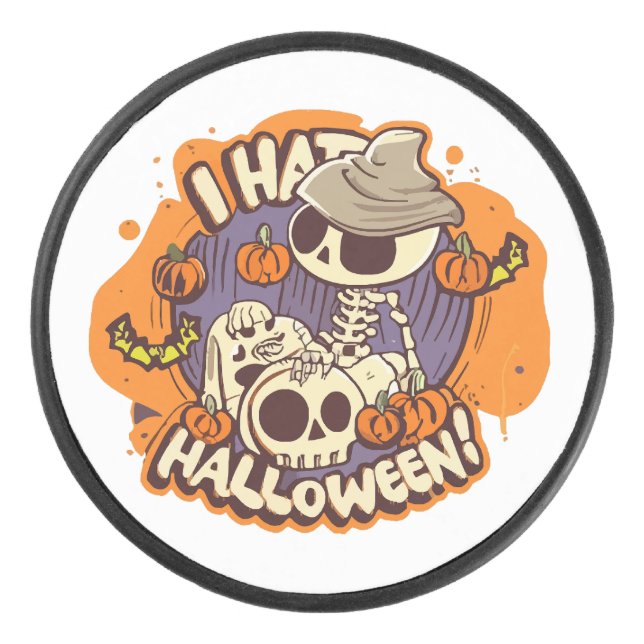 i hate halloween hockey puck (Front)