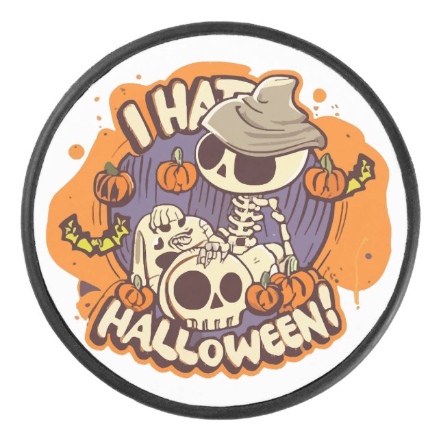 i hate halloween hockey puck (Front)