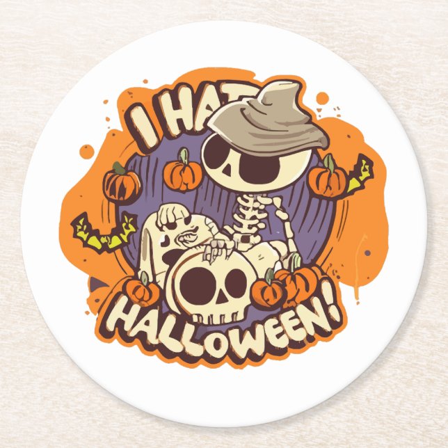 i hate halloween round paper coaster (Front)