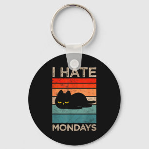 I Hate Mondays Retro Cat – Funny Lazy Cat Key Ring
