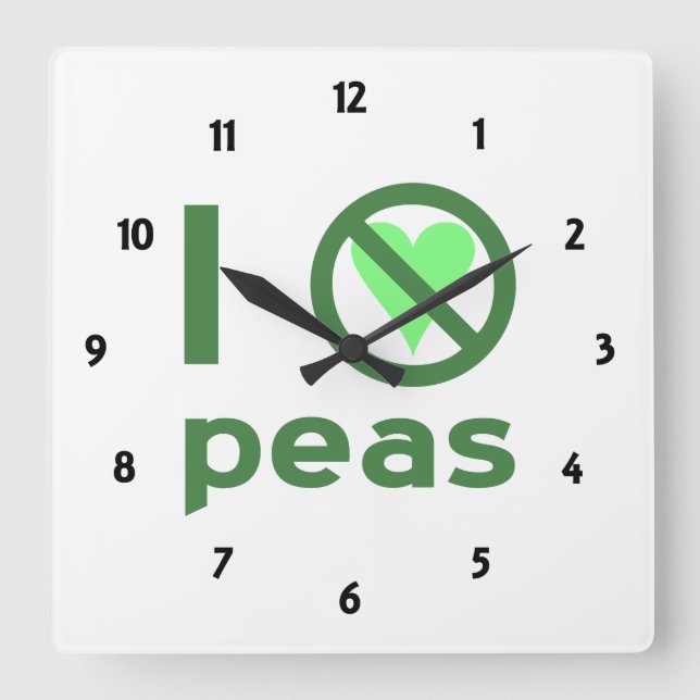 I Hate Peas Square Wall Clock (Front)