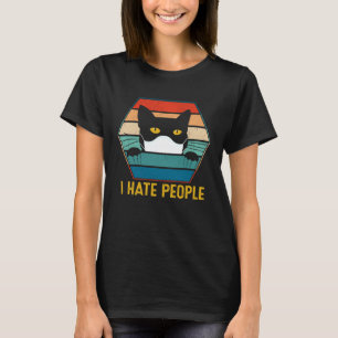 I Hate People Black Cat Wearing Face Mask Quaranti T-Shirt