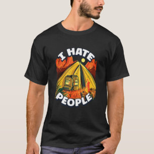 I Hate People Camping Colourful Tents Campfire Vin T-Shirt