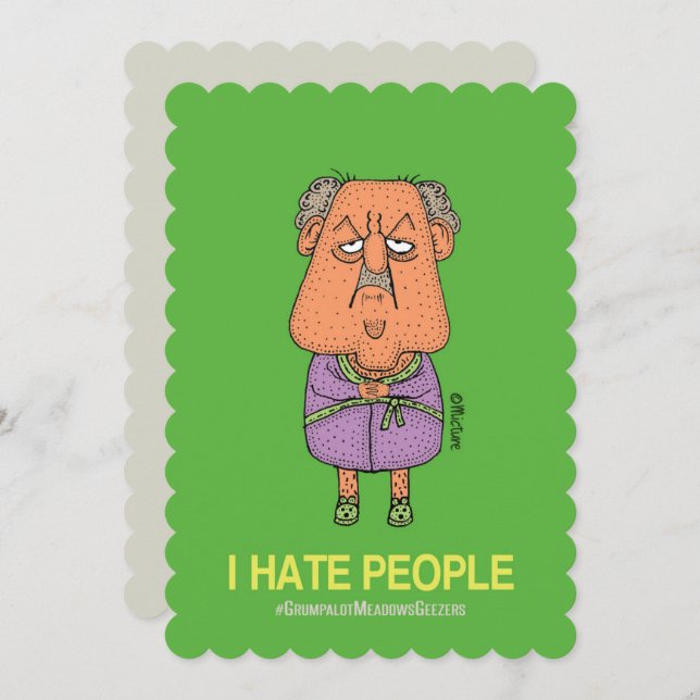 I hate people - grumpy man cartoon green card (Front/Back)