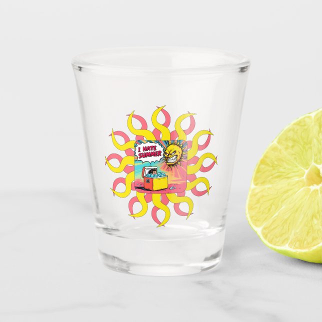 I Hate Summer! Fun Comic-Style Illustration  Shot Glass (Front)