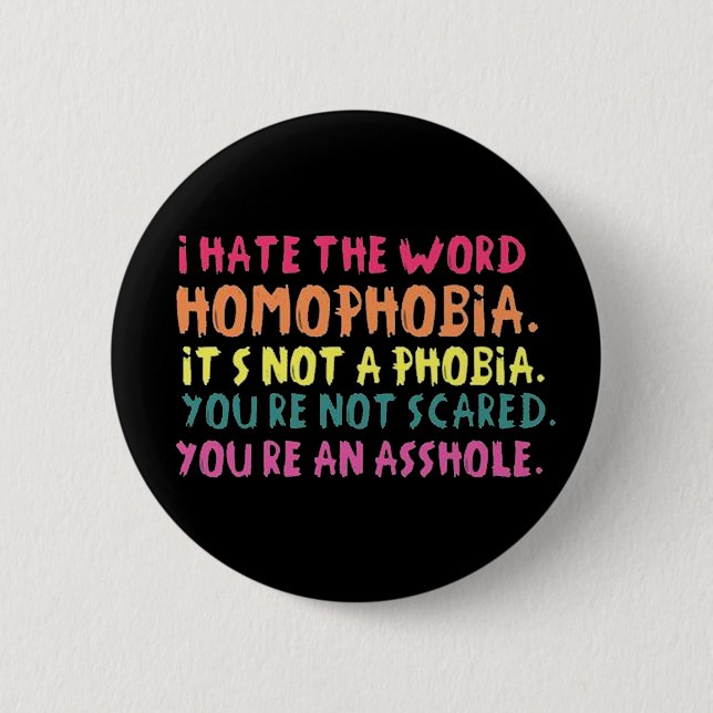 I hate the word homophobia. 6 cm round badge (Front)