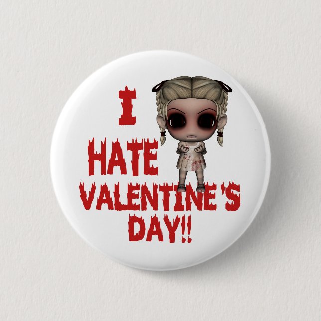 i hate valentines day emo punk girl 6 cm round badge (Front)