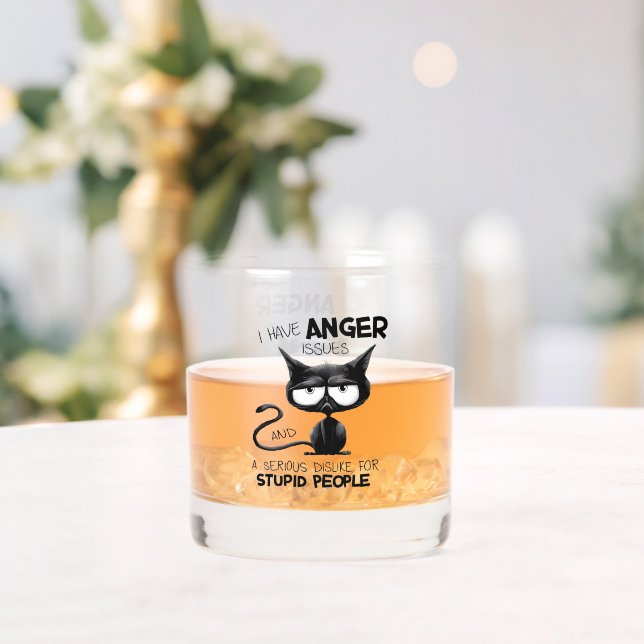 I Have Anger Issues Funny Cat Lover Gift  Whiskey Glass (Insitu (Wedding))
