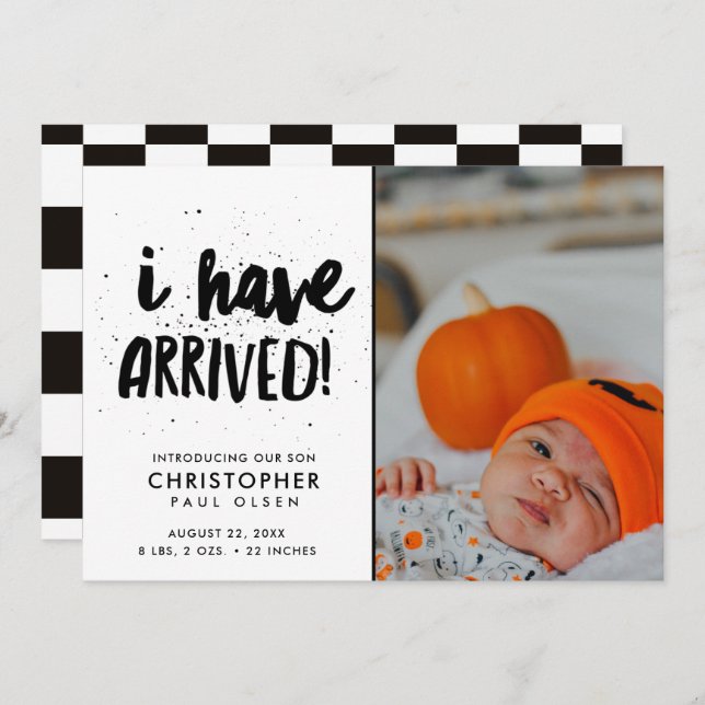 I Have Arrived Photo Boy Birth Announcement (Front/Back)