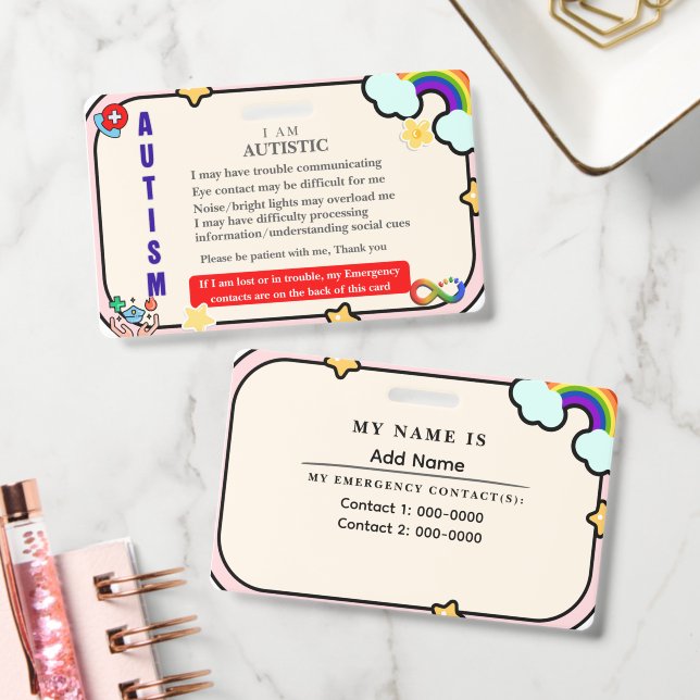 I Have Autism ID Personalised Autistic Name Badge (Office)