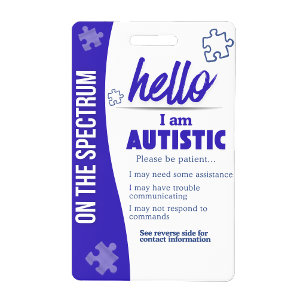 I Have Autism ID Personalised Autistic Name Badge