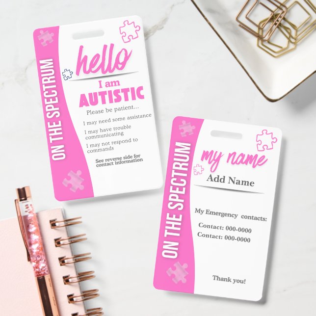 I Have Autism ID Personalized Autistic ID Badge (Office)