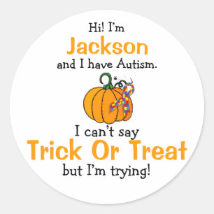 “I have Autism” Trick Or Treat stickers