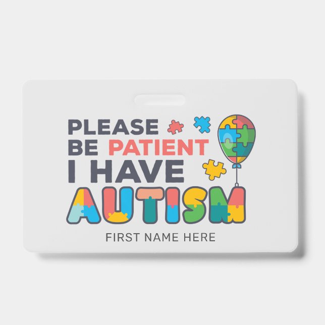 I Have Autism Vibrant Personalised ID Badge (Front)