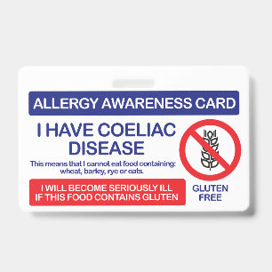 I Have Coeliac Disease   Allergy Awareness Card ID Badge